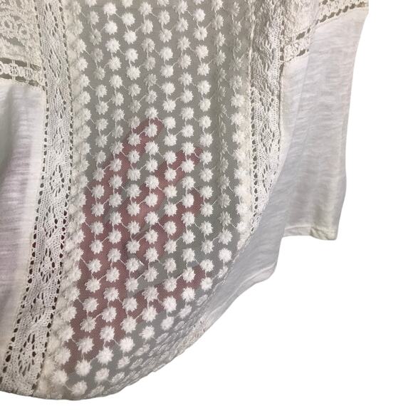 Lucky Brand Top Womens Size Small White Boat Neck Elbow Length Sleeve Lace Front - Picture 5 of 6